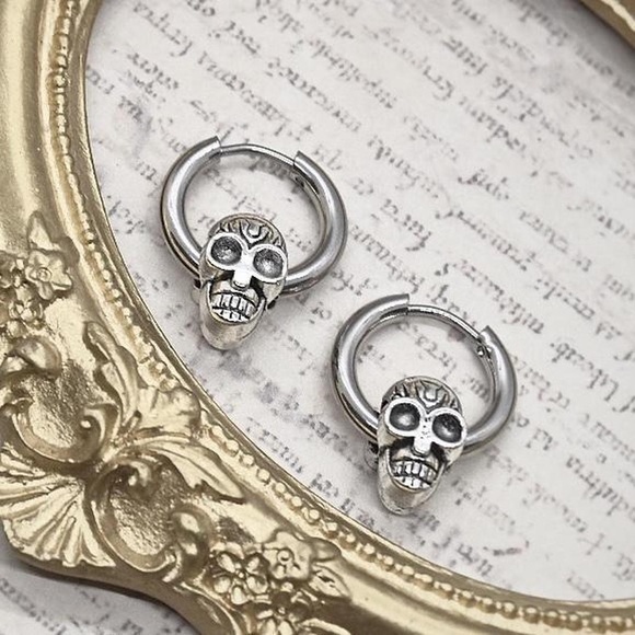 Skull Bead Hoop Earrings - Picture 1 of 4